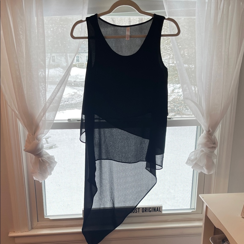 Xhilaration Black Tank Sleeve Sheer Layered Asymmetrical Top